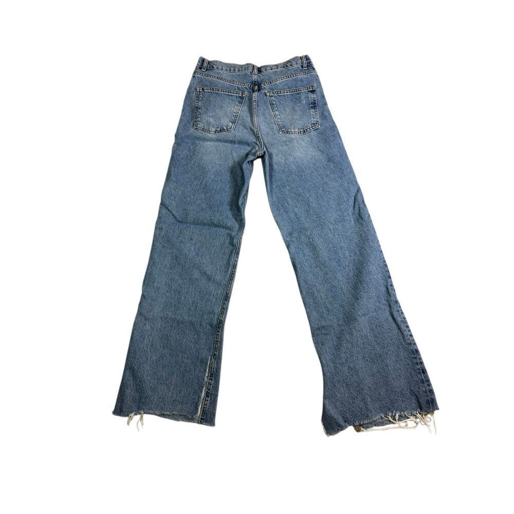 Zara High Rise Wide Leg Jeans Women 6 EUR3 Split Hem 100% Cotton Raw Edge